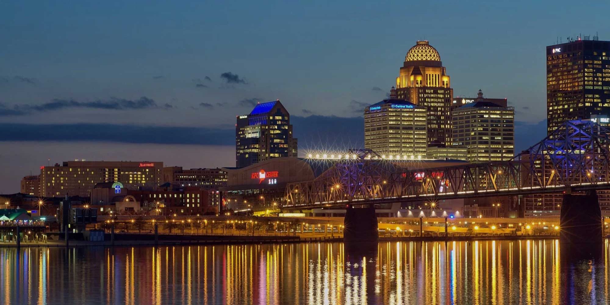 The Louisville, Kentucky skyline after dark