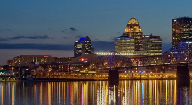 The Louisville, Kentucky skyline after dark